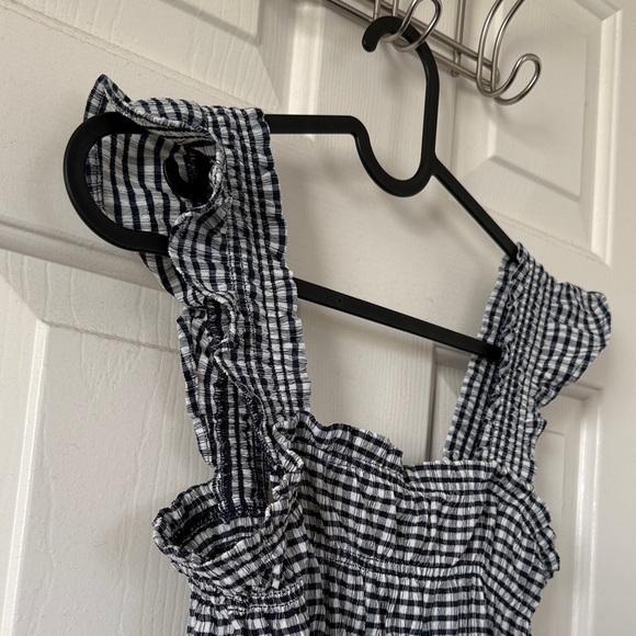 Old Fit & Flare Lightweight Smocked Blue & White Gingham Midi Dress - Picture 5 of 7